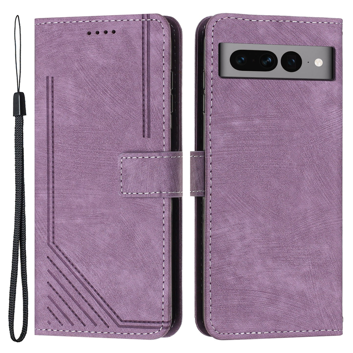 For Google Pixel 7 Pro 5G Skin-touch Phone Case Lines Imprint Leather Wallet Protective Cover with Stand