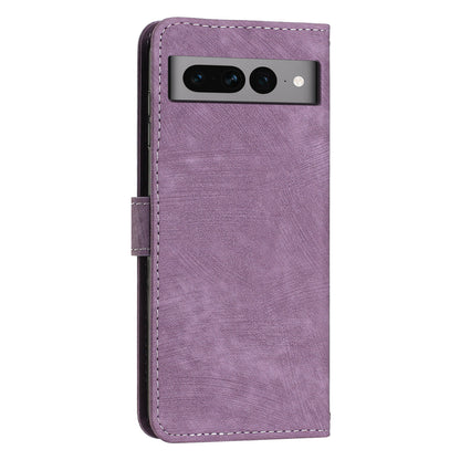 For Google Pixel 7 Pro 5G Skin-touch Phone Case Lines Imprint Leather Wallet Protective Cover with Stand