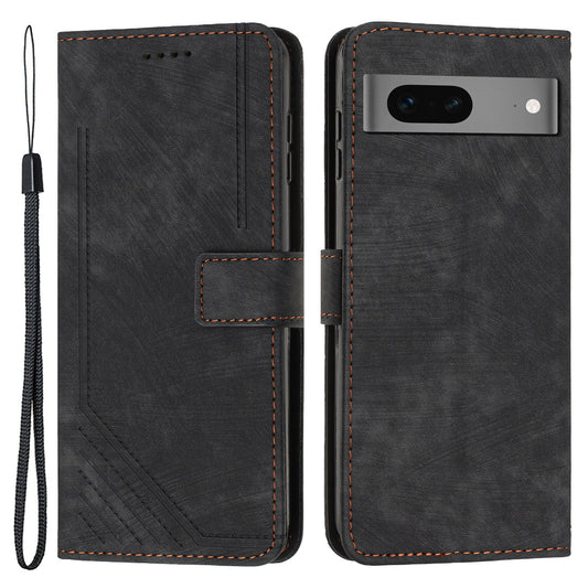 For Google Pixel 7 5G Lines Imprinted Shockproof Phone Case PU Leather Wallet Phone Cover with Stand