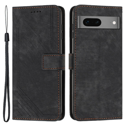 For Google Pixel 7 5G Lines Imprinted Shockproof Phone Case PU Leather Wallet Phone Cover with Stand