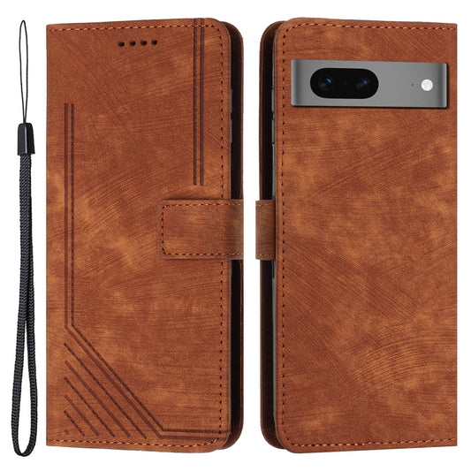 For Google Pixel 7 5G Lines Imprinted Shockproof Phone Case PU Leather Wallet Phone Cover with Stand