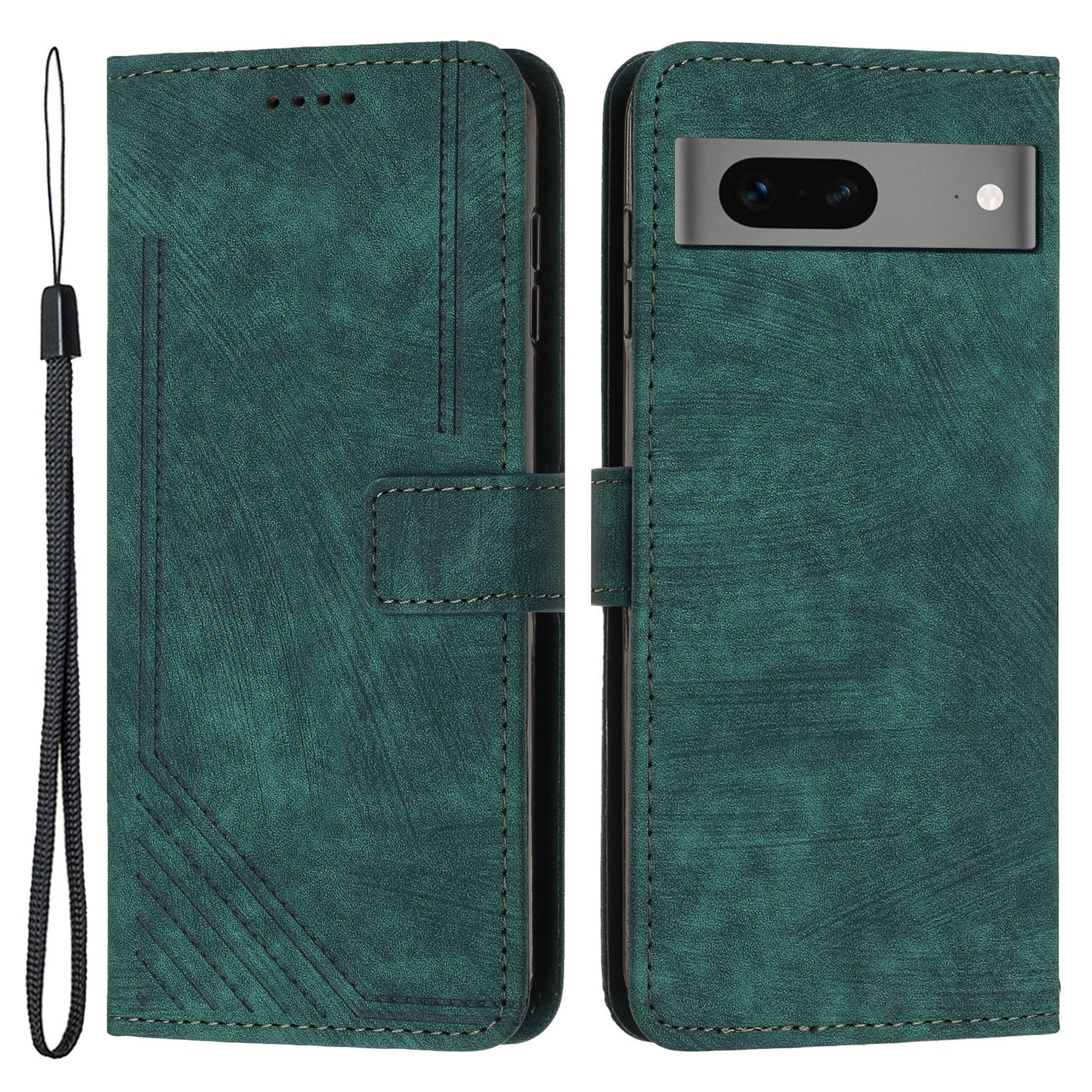 For Google Pixel 7 5G Lines Imprinted Shockproof Phone Case PU Leather Wallet Phone Cover with Stand