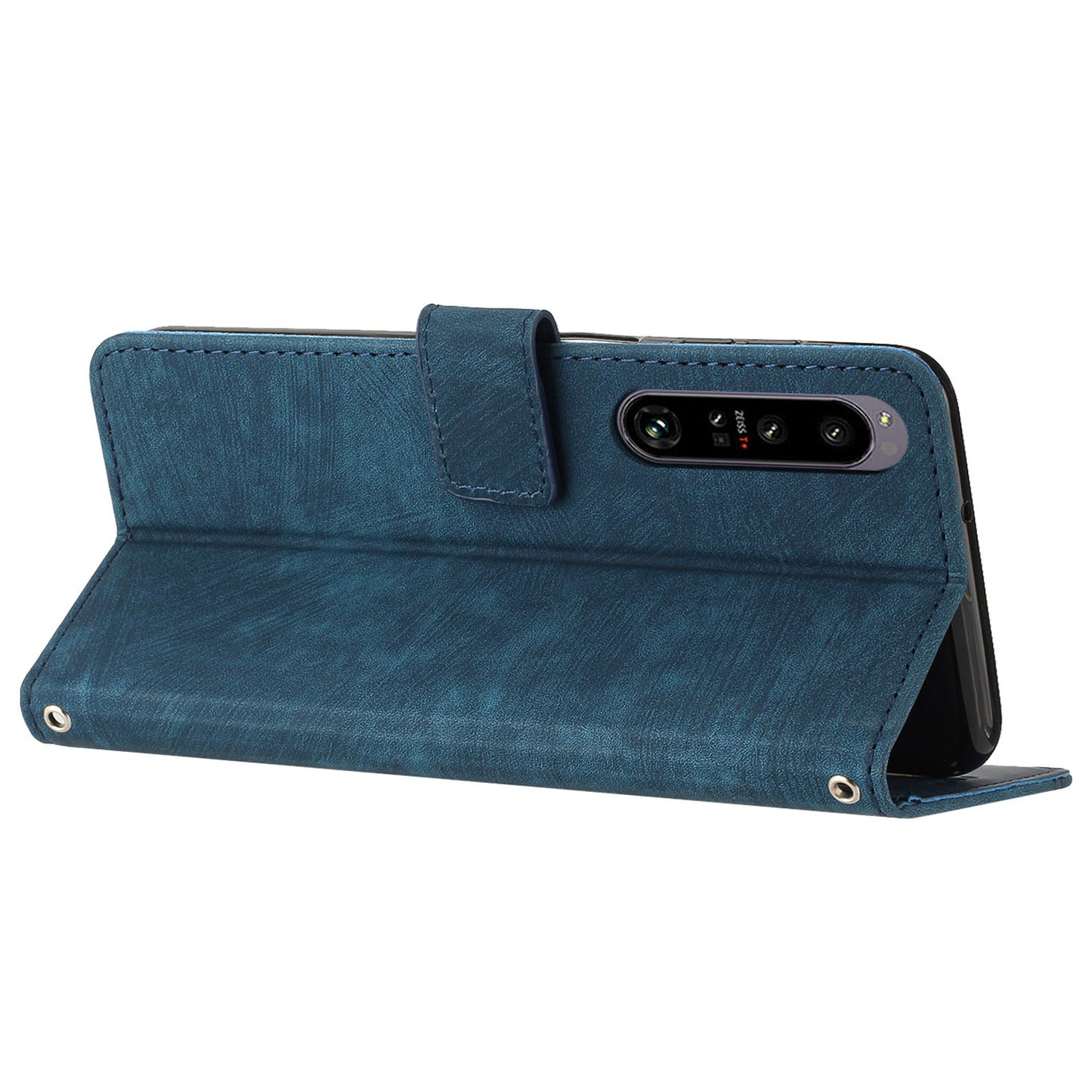 For Sony Xperia 1 IV 5G PU Leather Wallet Case Lines Imprinted Stand Shockproof Cover with 2 Straps