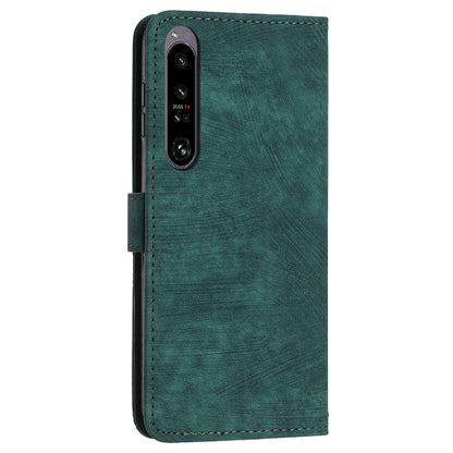 For Sony Xperia 1 IV 5G PU Leather Wallet Case Lines Imprinted Stand Shockproof Cover with 2 Straps