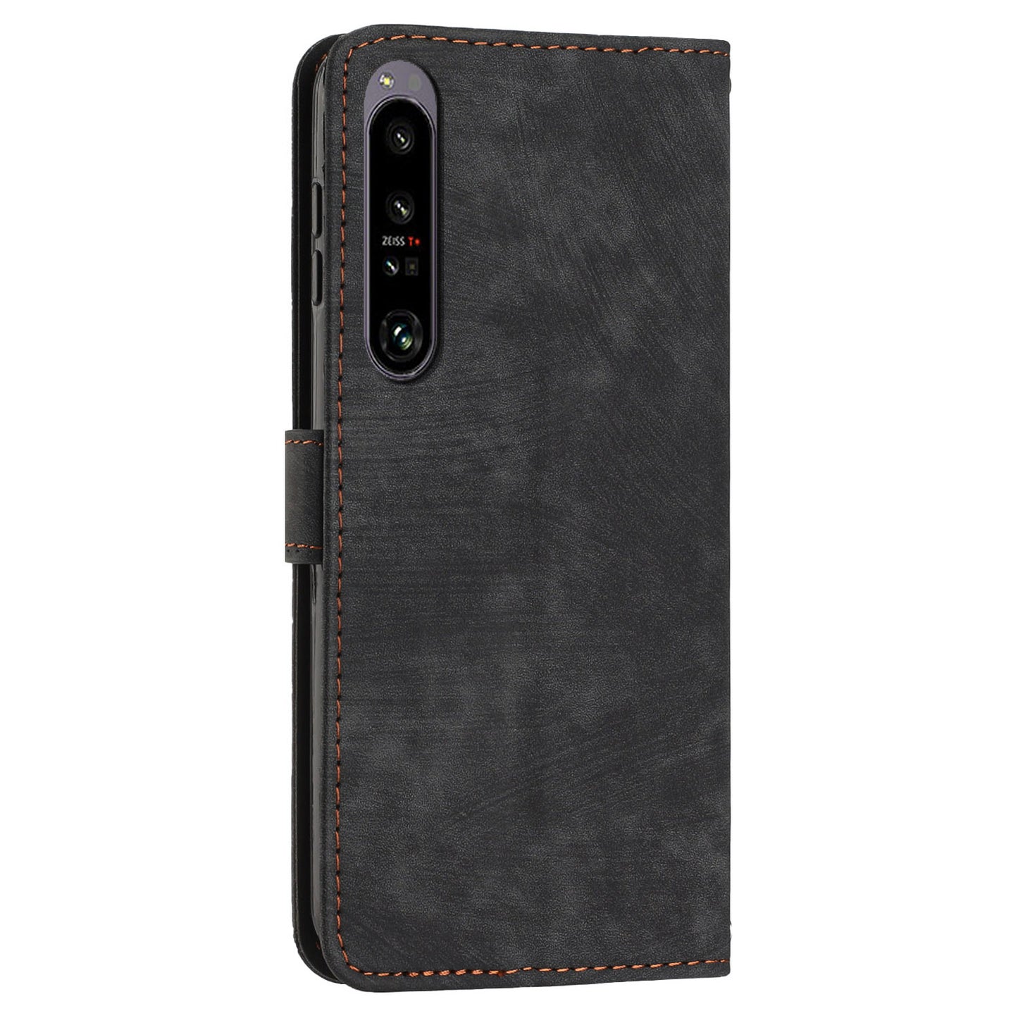 For Sony Xperia 1 IV 5G PU Leather Wallet Case Lines Imprinted Stand Shockproof Cover with 2 Straps