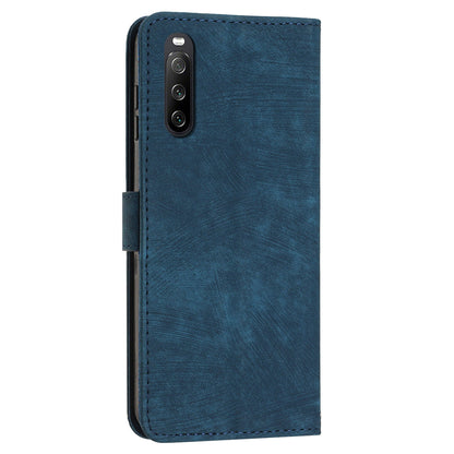 For Sony Xperia 10 IV 5G PU Leather Stand Phone Case Lines Imprint Wallet Cover with Short+Long Strap