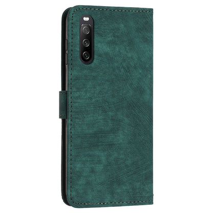 For Sony Xperia 10 IV 5G PU Leather Stand Phone Case Lines Imprint Wallet Cover with Short+Long Strap