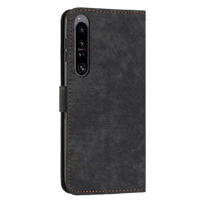 For Sony Xperia 1 IV 5G Skin-touch Leather Wallet Shockproof Shell Lines Imprint Phone Case with Stand