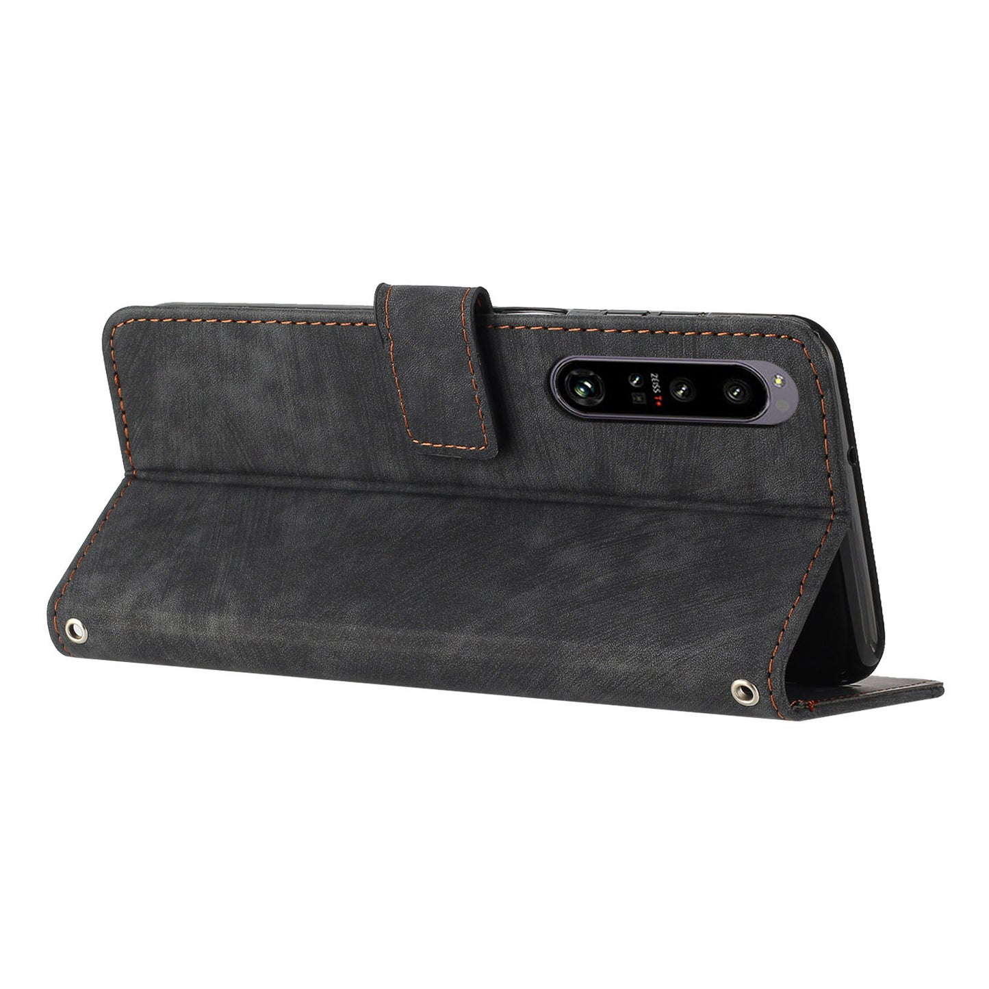 For Sony Xperia 1 IV 5G Skin-touch Leather Wallet Shockproof Shell Lines Imprint Phone Case with Stand