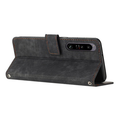 For Sony Xperia 1 IV 5G Skin-touch Leather Wallet Shockproof Shell Lines Imprint Phone Case with Stand