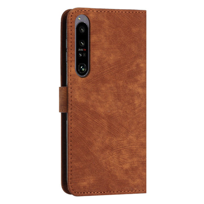 For Sony Xperia 1 IV 5G Skin-touch Leather Wallet Shockproof Shell Lines Imprint Phone Case with Stand