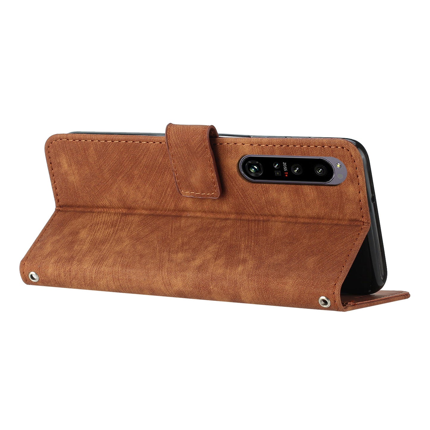 For Sony Xperia 1 IV 5G Skin-touch Leather Wallet Shockproof Shell Lines Imprint Phone Case with Stand