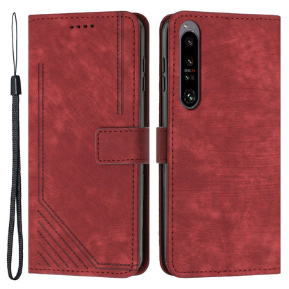 For Sony Xperia 1 IV 5G Skin-touch Leather Wallet Shockproof Shell Lines Imprint Phone Case with Stand