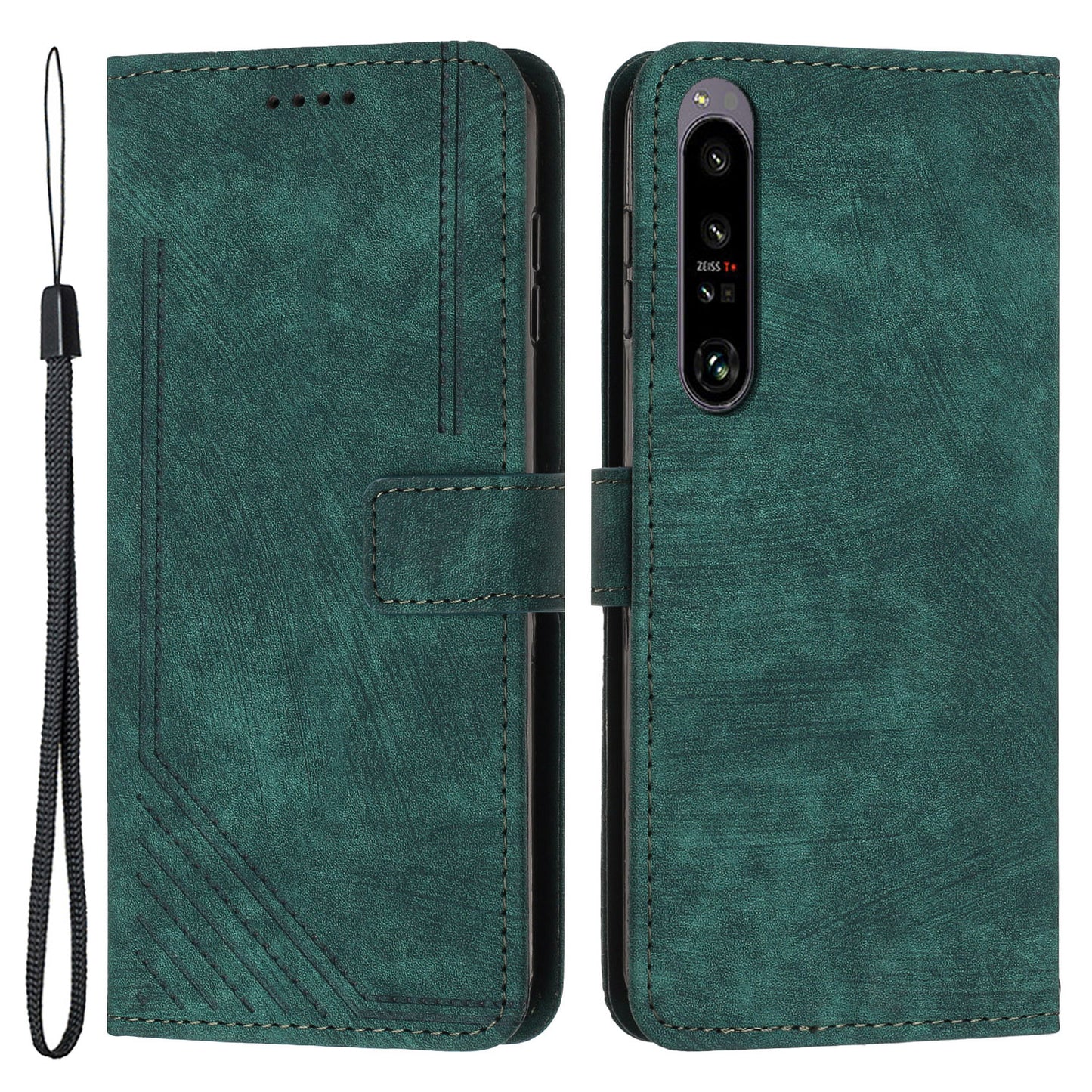 For Sony Xperia 1 IV 5G Skin-touch Leather Wallet Shockproof Shell Lines Imprint Phone Case with Stand