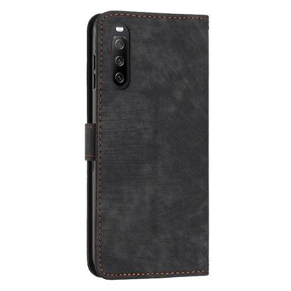 For Sony Xperia 10 IV 5G Full Protection Phone Case Lines Imprint Flip Stand Leather Wallet Cover