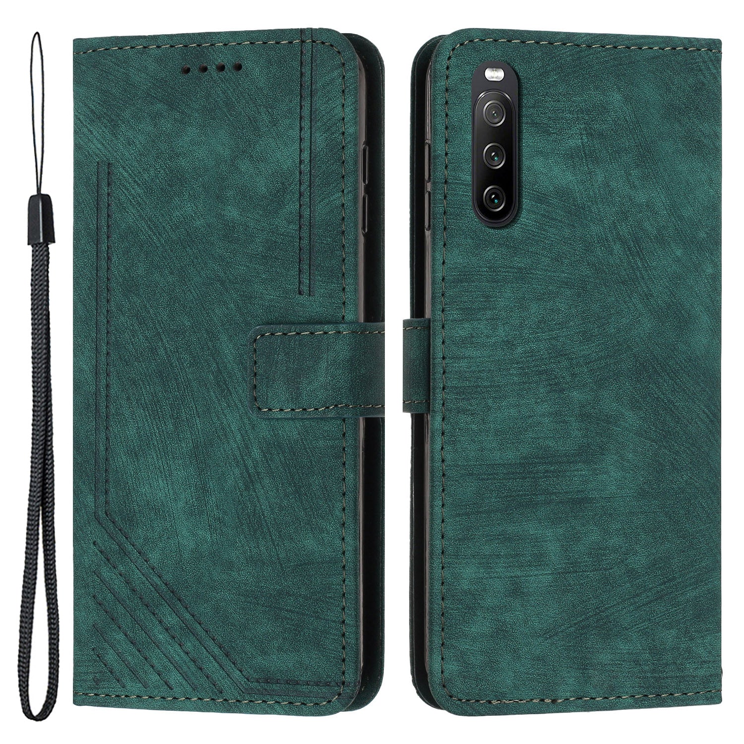 For Sony Xperia 10 IV 5G Full Protection Phone Case Lines Imprint Flip Stand Leather Wallet Cover
