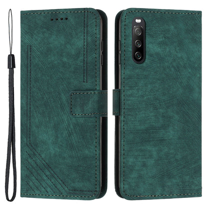 For Sony Xperia 10 IV 5G Full Protection Phone Case Lines Imprint Flip Stand Leather Wallet Cover