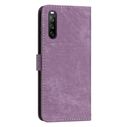 For Sony Xperia 10 IV 5G Full Protection Phone Case Lines Imprint Flip Stand Leather Wallet Cover