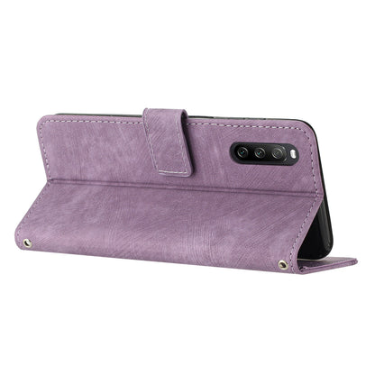 For Sony Xperia 10 IV 5G Full Protection Phone Case Lines Imprint Flip Stand Leather Wallet Cover