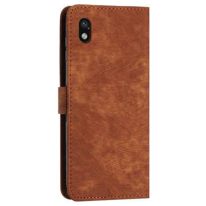 For Sony Xperia Ace III PU Leather Case Wallet Lines Imprinted Folio Stand Phone Cover with Shoulder Strap