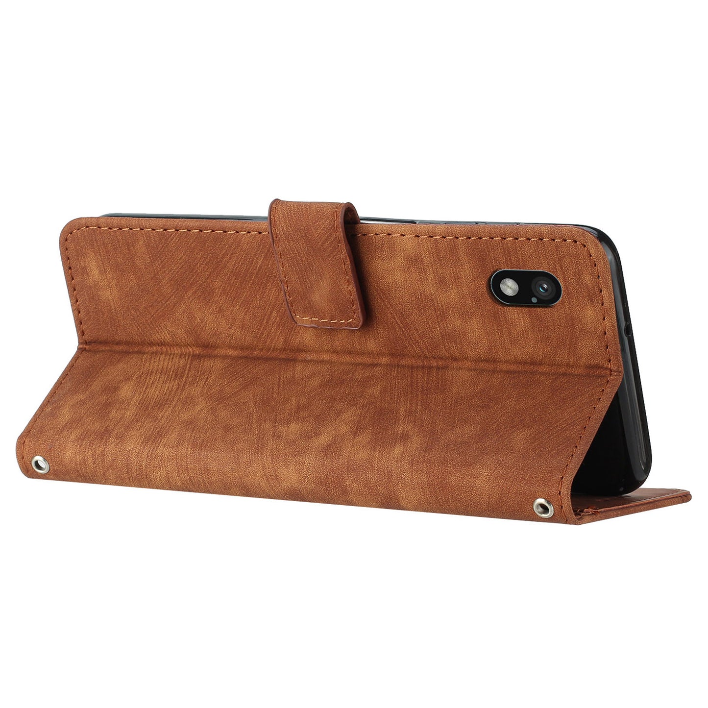 For Sony Xperia Ace III PU Leather Case Wallet Lines Imprinted Folio Stand Phone Cover with Shoulder Strap