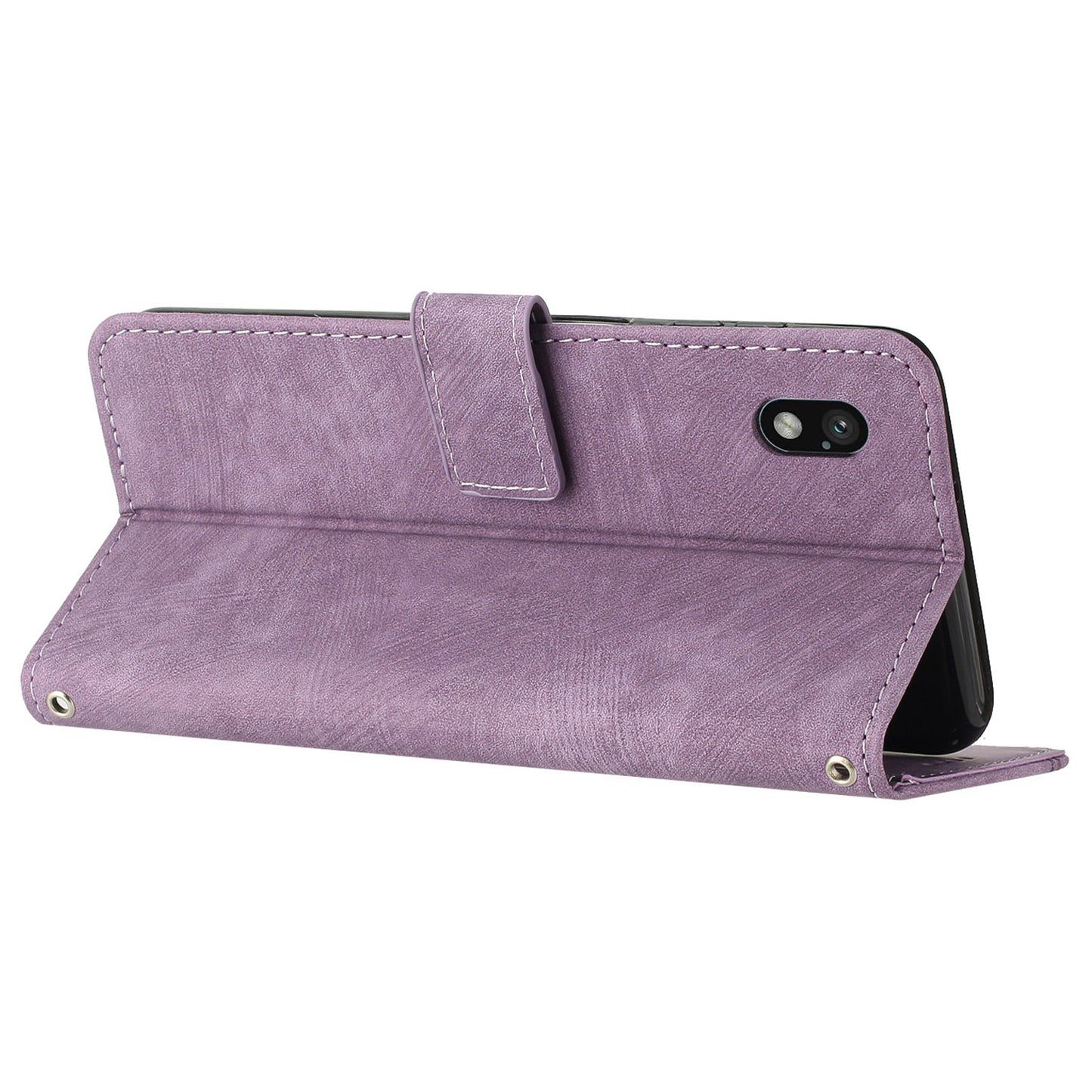 For Sony Xperia Ace III PU Leather Case Wallet Lines Imprinted Folio Stand Phone Cover with Shoulder Strap