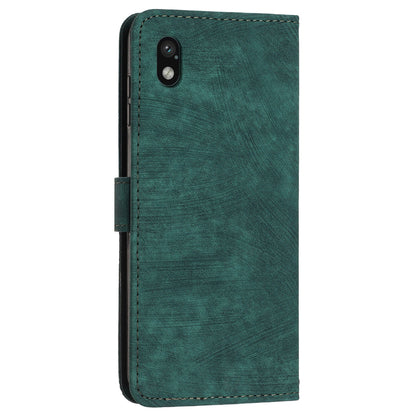 For Sony Xperia Ace III PU Leather Case Wallet Lines Imprinted Folio Stand Phone Cover with Shoulder Strap