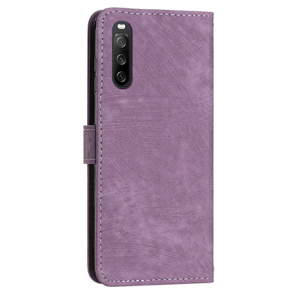 For Sony Xperia 10 V Wallet Phone Case PU Leather Lines Imprinted Stand Shoulder Strap Flip Cover