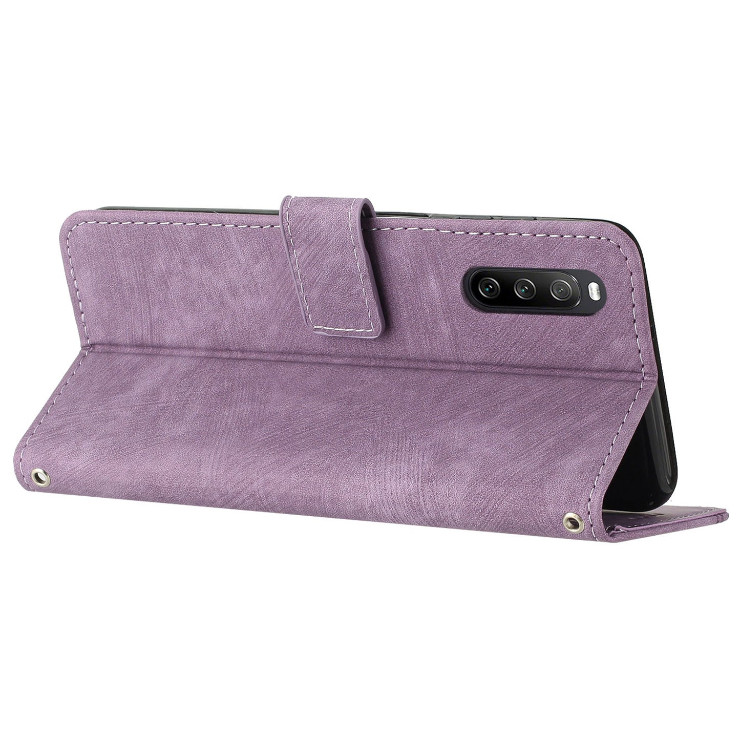 For Sony Xperia 10 V Wallet Phone Case PU Leather Lines Imprinted Stand Shoulder Strap Flip Cover