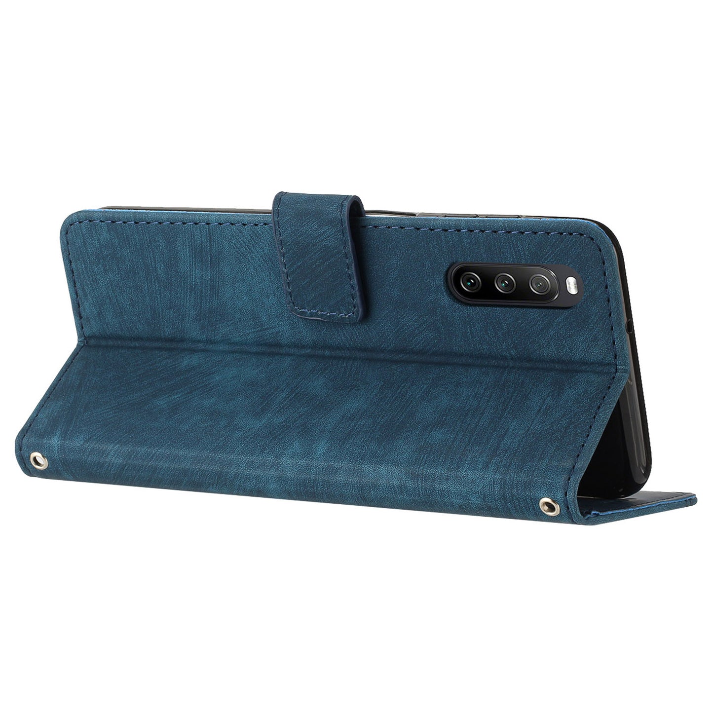 For Sony Xperia 10 V Wallet Phone Case PU Leather Lines Imprinted Stand Shoulder Strap Flip Cover