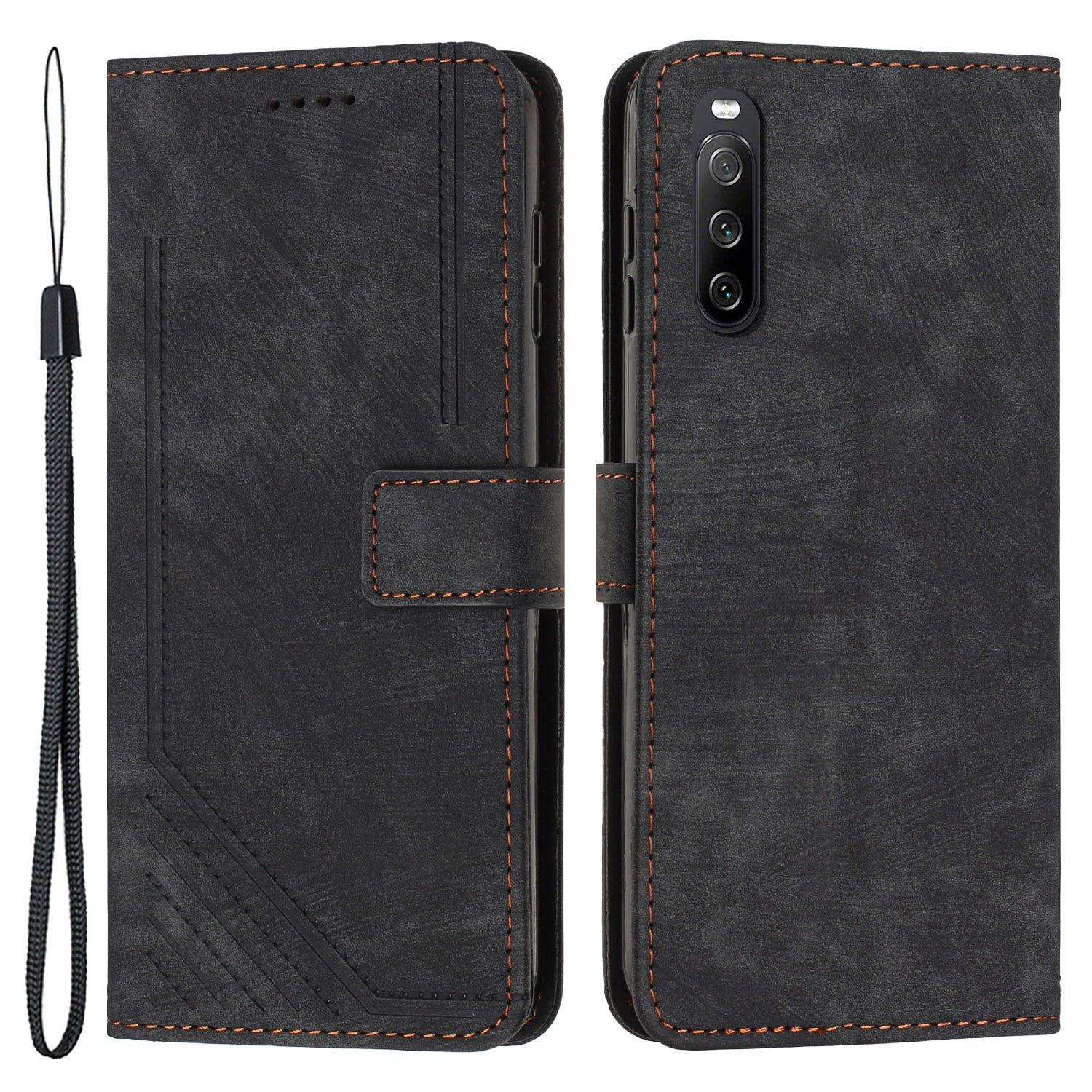 For Sony Xperia 10 V Lines Imprint Full Protection Stand Cover Skin-touch Leather Wallet Phone Case