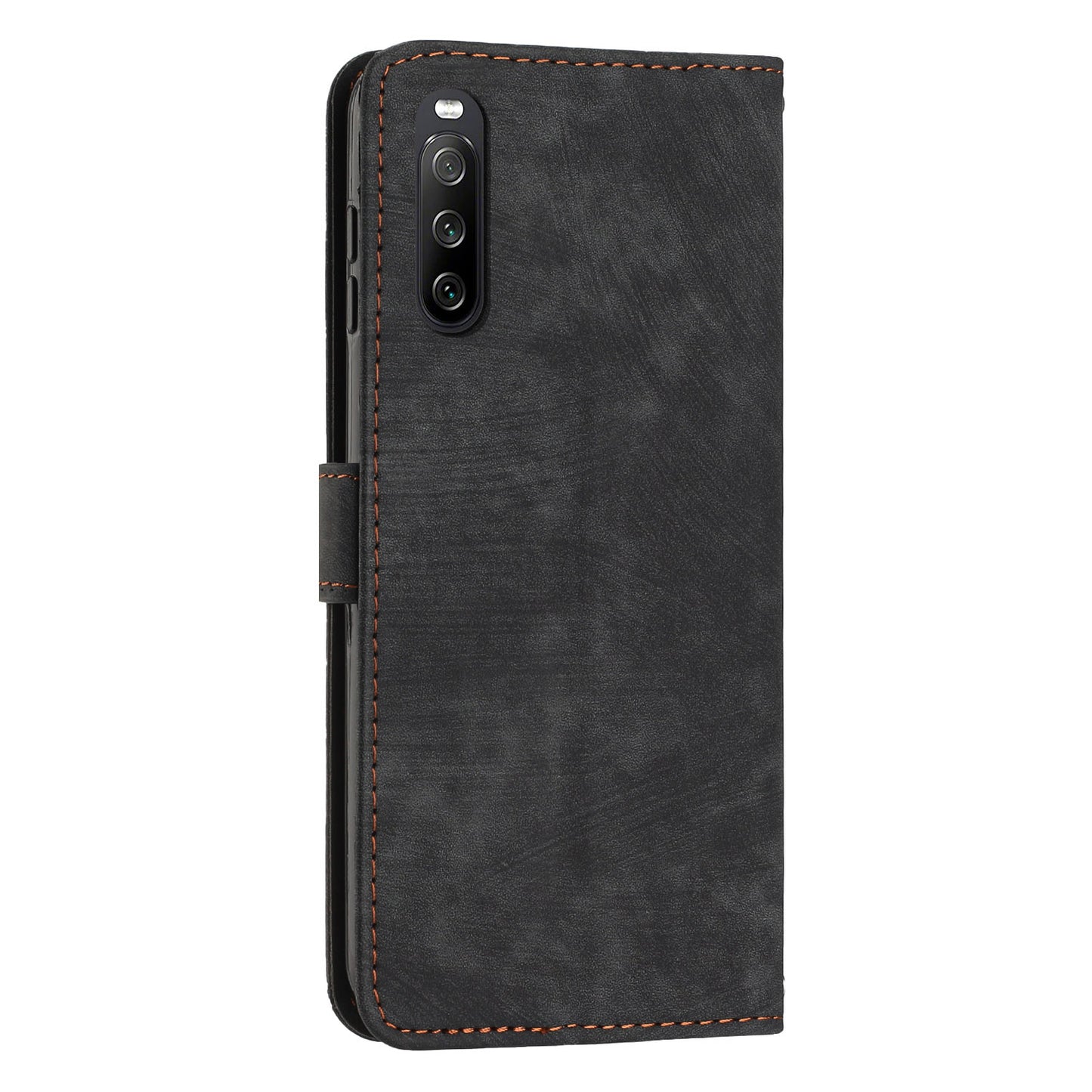 For Sony Xperia 10 V Lines Imprint Full Protection Stand Cover Skin-touch Leather Wallet Phone Case