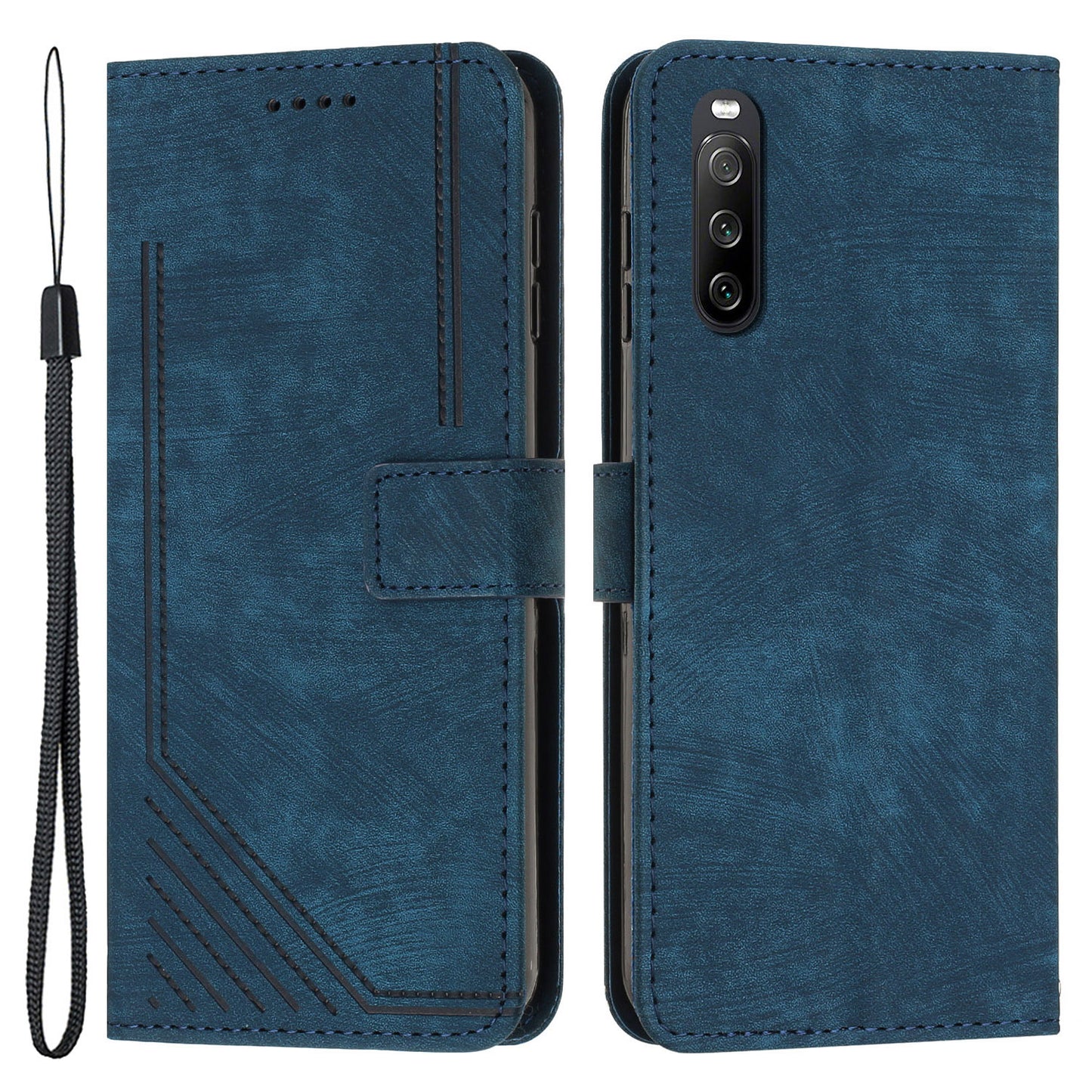 For Sony Xperia 10 V Lines Imprint Full Protection Stand Cover Skin-touch Leather Wallet Phone Case