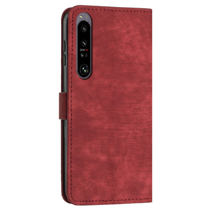 For Sony Xperia 1 V PU Leather Flip Protective Cover Lines Imprinted Stand Wallet Phone Case