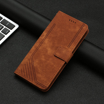 For Sony Xperia 1 V PU Leather Flip Protective Cover Lines Imprinted Stand Wallet Phone Case
