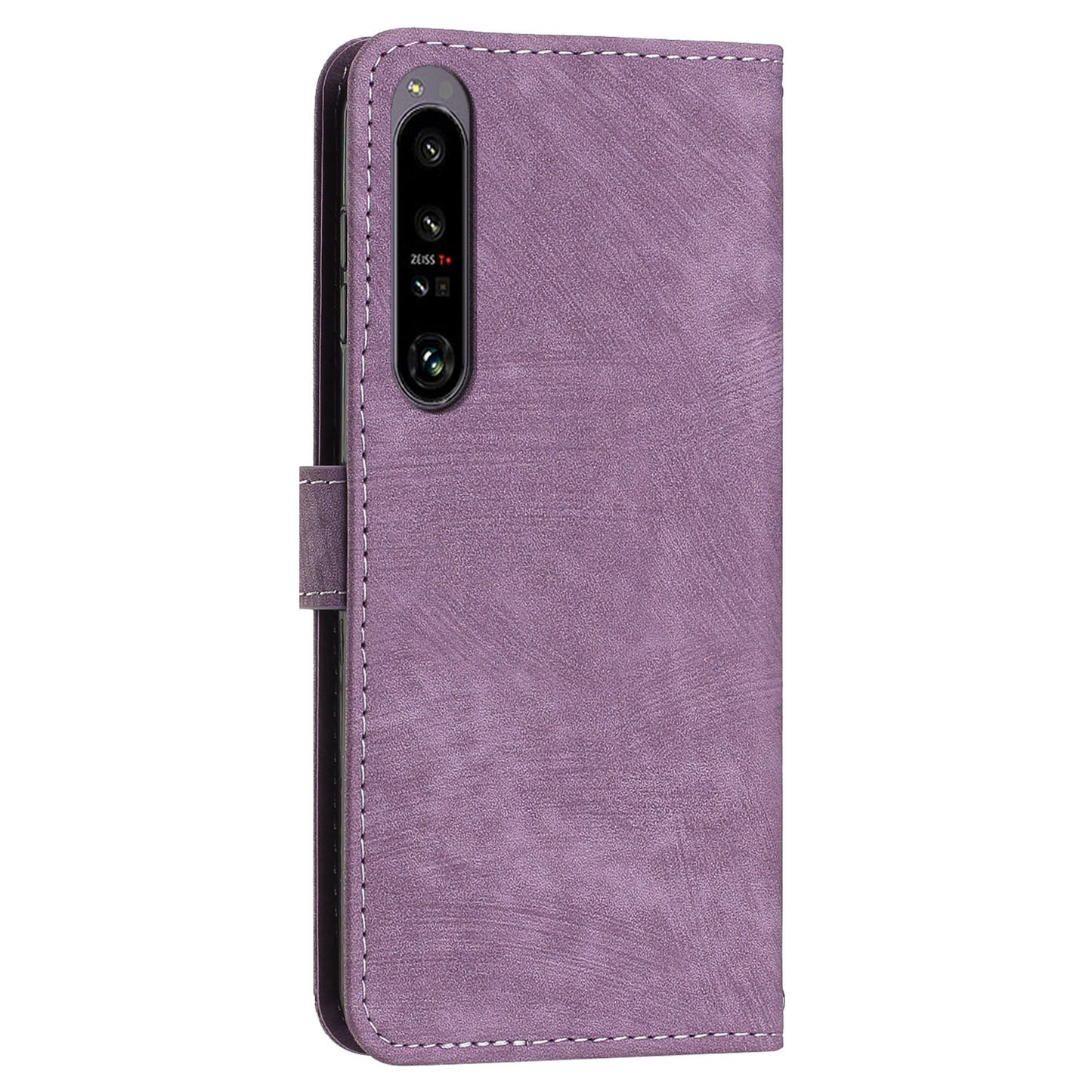 For Sony Xperia 1 V PU Leather Flip Protective Cover Lines Imprinted Stand Wallet Phone Case