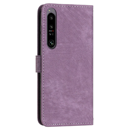 For Sony Xperia 1 V PU Leather Flip Protective Cover Lines Imprinted Stand Wallet Phone Case