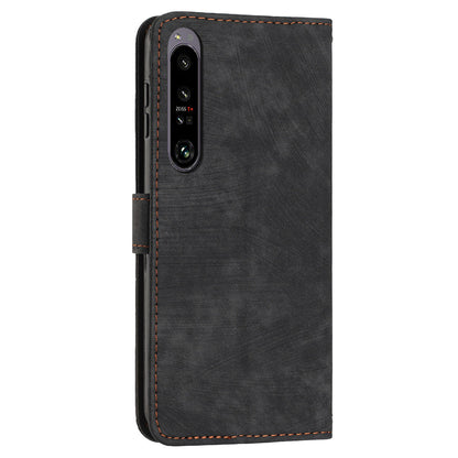 For Sony Xperia 1 V PU Leather Flip Protective Cover Lines Imprinted Stand Wallet Phone Case