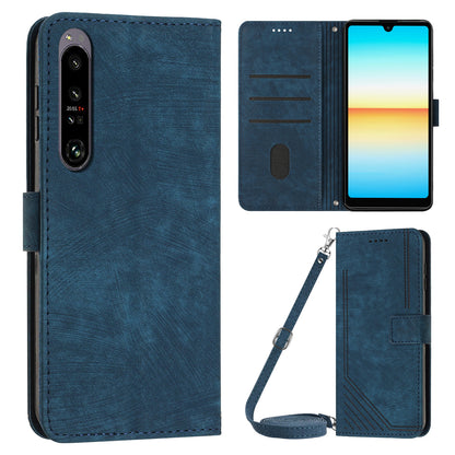 For Sony Xperia 1 V PU Leather Flip Protective Cover Lines Imprinted Stand Wallet Phone Case