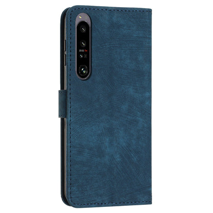 For Sony Xperia 1 V PU Leather Flip Protective Cover Lines Imprinted Stand Wallet Phone Case