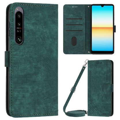 For Sony Xperia 1 V PU Leather Flip Protective Cover Lines Imprinted Stand Wallet Phone Case