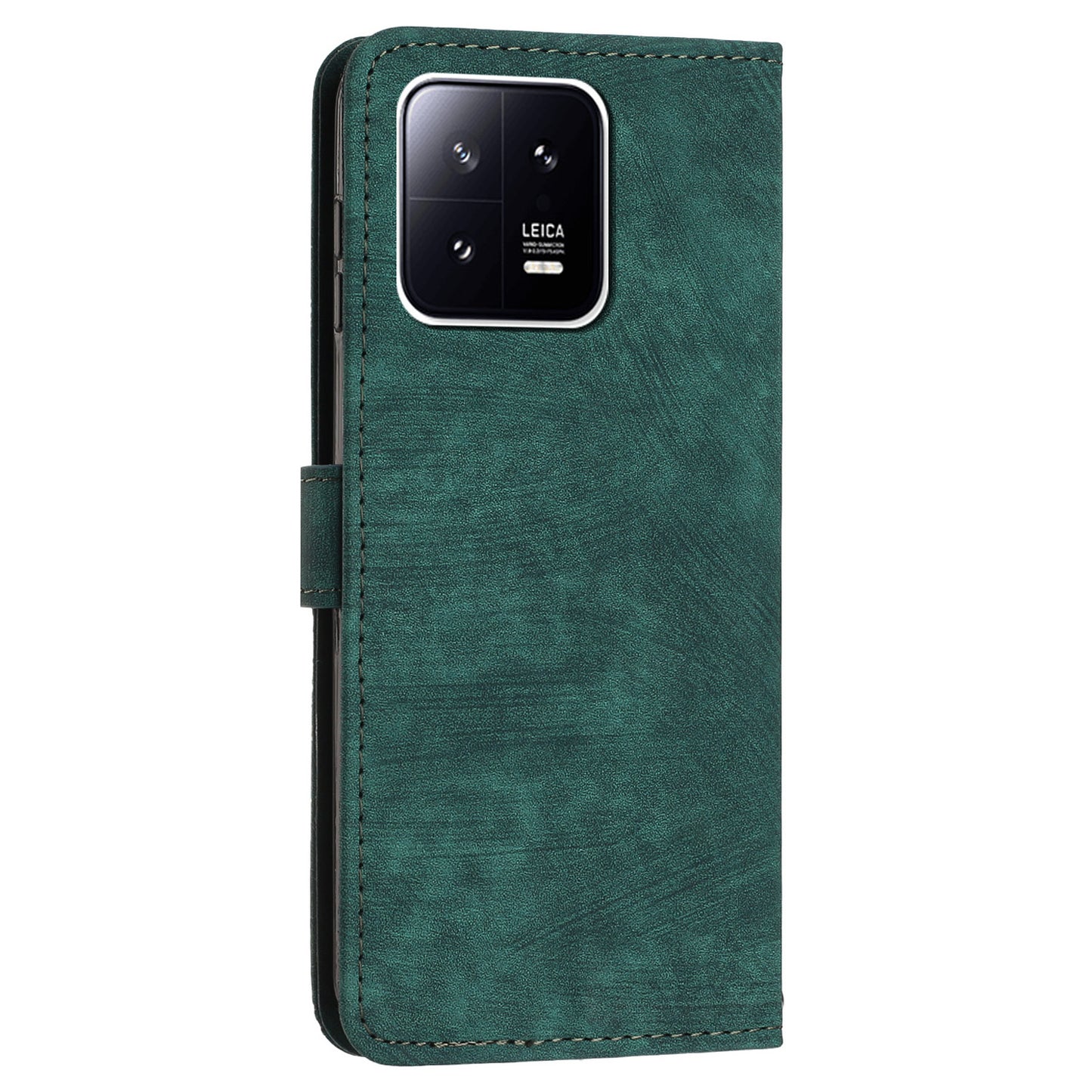 PU Leather Wallet Case for Xiaomi 13 5G , Lines Imprinted Stand Phone Cover with Shoulder Strap
