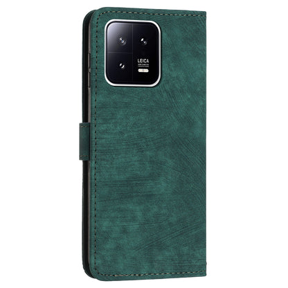 PU Leather Wallet Case for Xiaomi 13 5G , Lines Imprinted Stand Phone Cover with Shoulder Strap