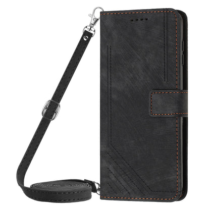 PU Leather Wallet Case for Xiaomi 13 5G , Lines Imprinted Stand Phone Cover with Shoulder Strap