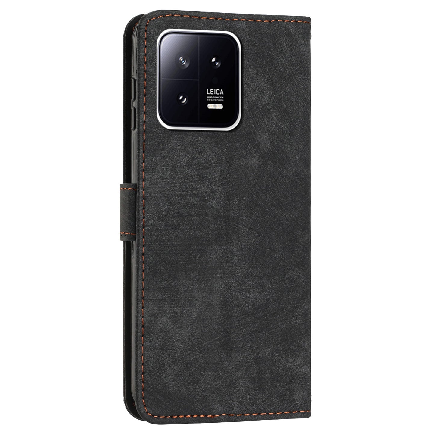 PU Leather Wallet Case for Xiaomi 13 5G , Lines Imprinted Stand Phone Cover with Shoulder Strap
