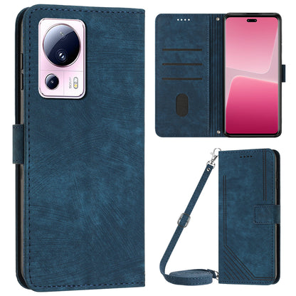 For Xiaomi 13 Lite / Civi 2 5G Wallet Case Skin-touch PU Leather Lines Imprinted Stand Flip Phone Cover