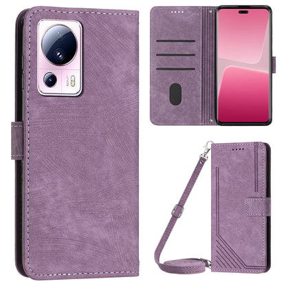 For Xiaomi 13 Lite / Civi 2 5G Wallet Case Skin-touch PU Leather Lines Imprinted Stand Flip Phone Cover