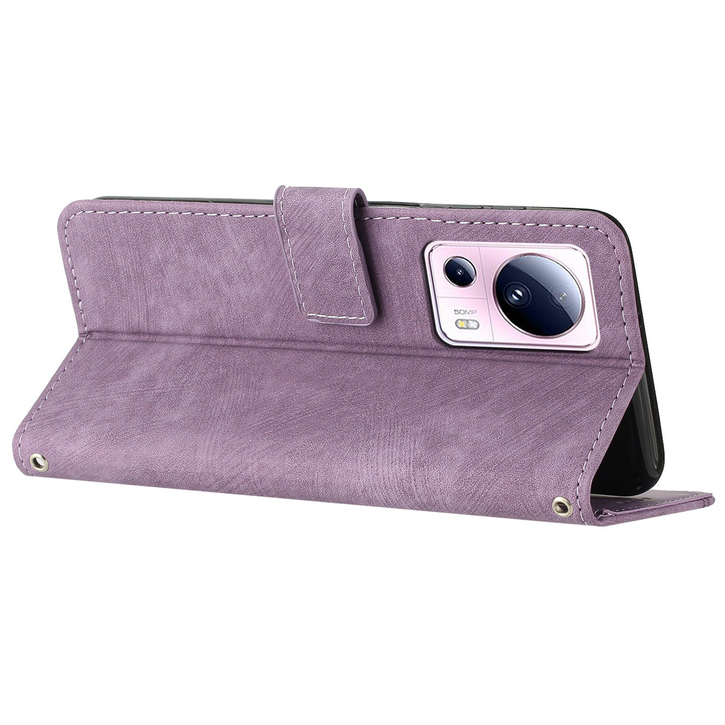 For Xiaomi 13 Lite / Civi 2 5G Wallet Case Skin-touch PU Leather Lines Imprinted Stand Flip Phone Cover