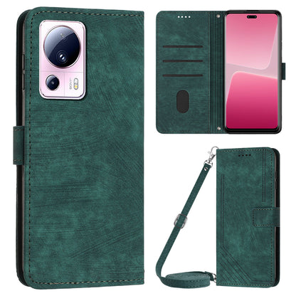 For Xiaomi 13 Lite / Civi 2 5G Wallet Case Skin-touch PU Leather Lines Imprinted Stand Flip Phone Cover