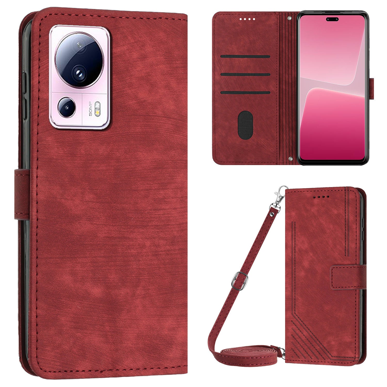 For Xiaomi 13 Lite / Civi 2 5G Wallet Case Skin-touch PU Leather Lines Imprinted Stand Flip Phone Cover